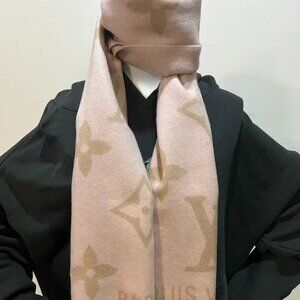 Louis Vuitton Pink & Tan Cashmere Scarf - 100% Authentic with Box